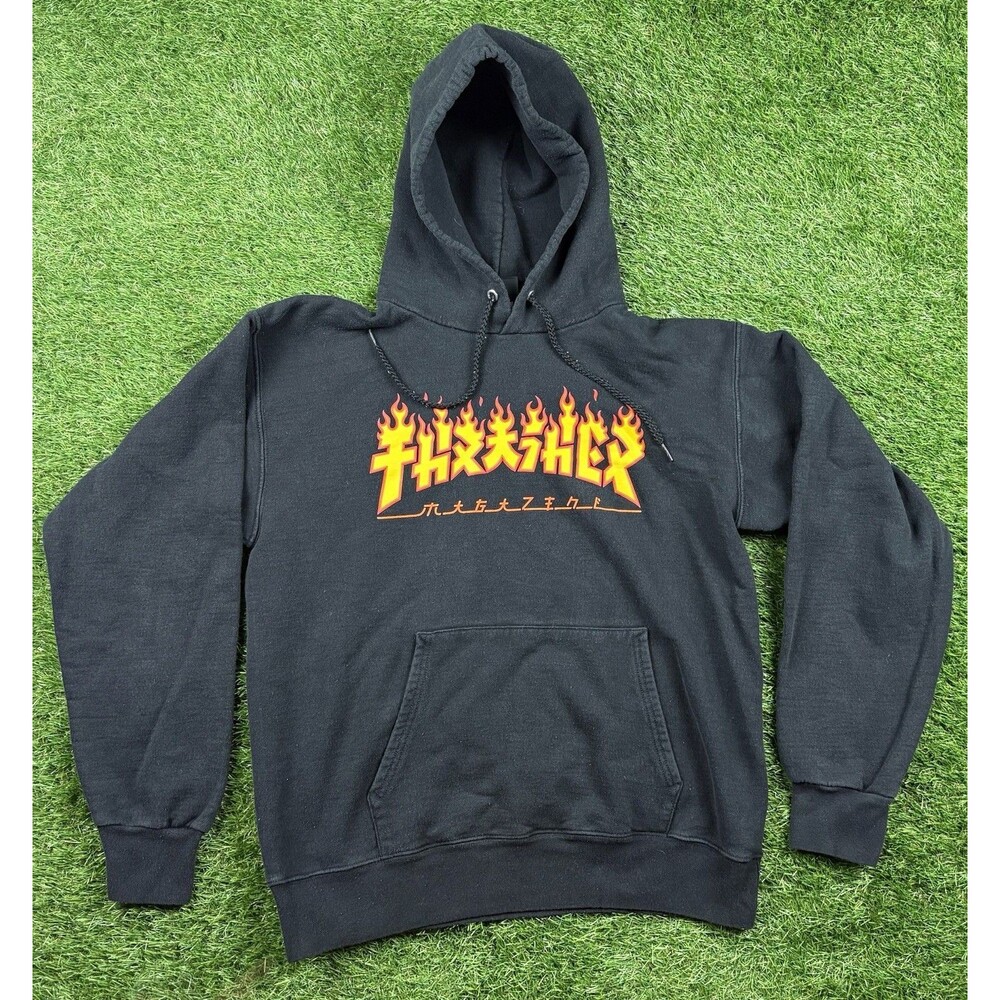 VTG Thrasher Magazine Sweatshirt Men's Size Small Skater Grunge Hoodie Black Y2K